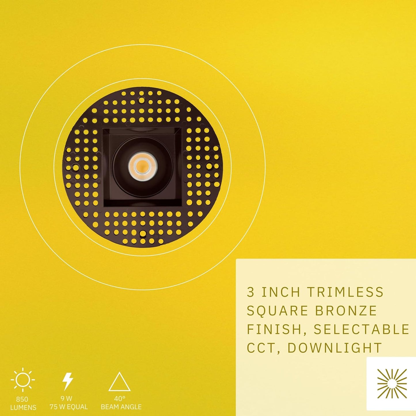 P-6373 3 Inch Trimless Square Bronze 9W 850 Lumens 5CCT Recessed Light