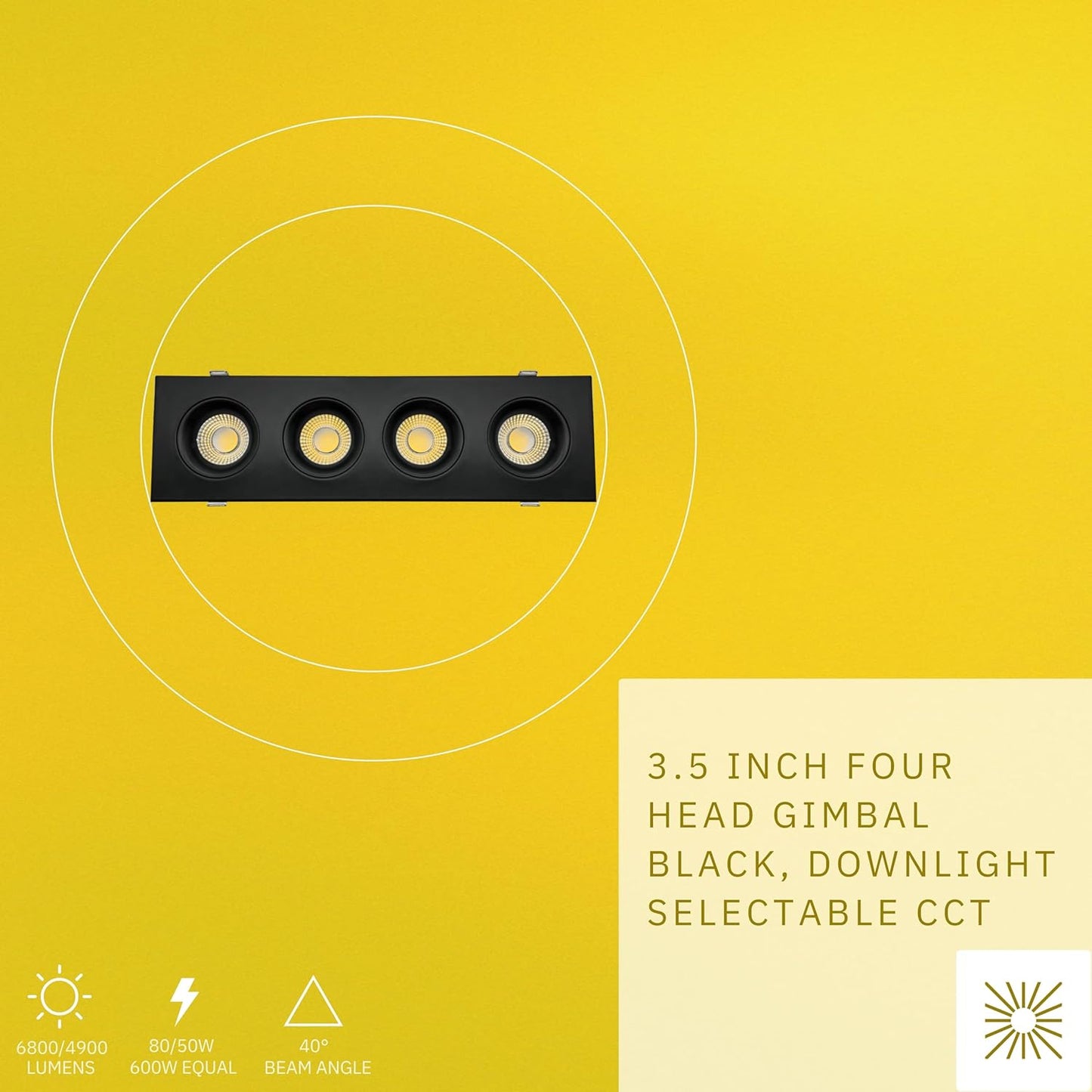 P-6497 3.5 Inch 4 Head Multiple Gimbal, Black Finish 80 Watts, 6800 Lumens 5CCT Recessed Light