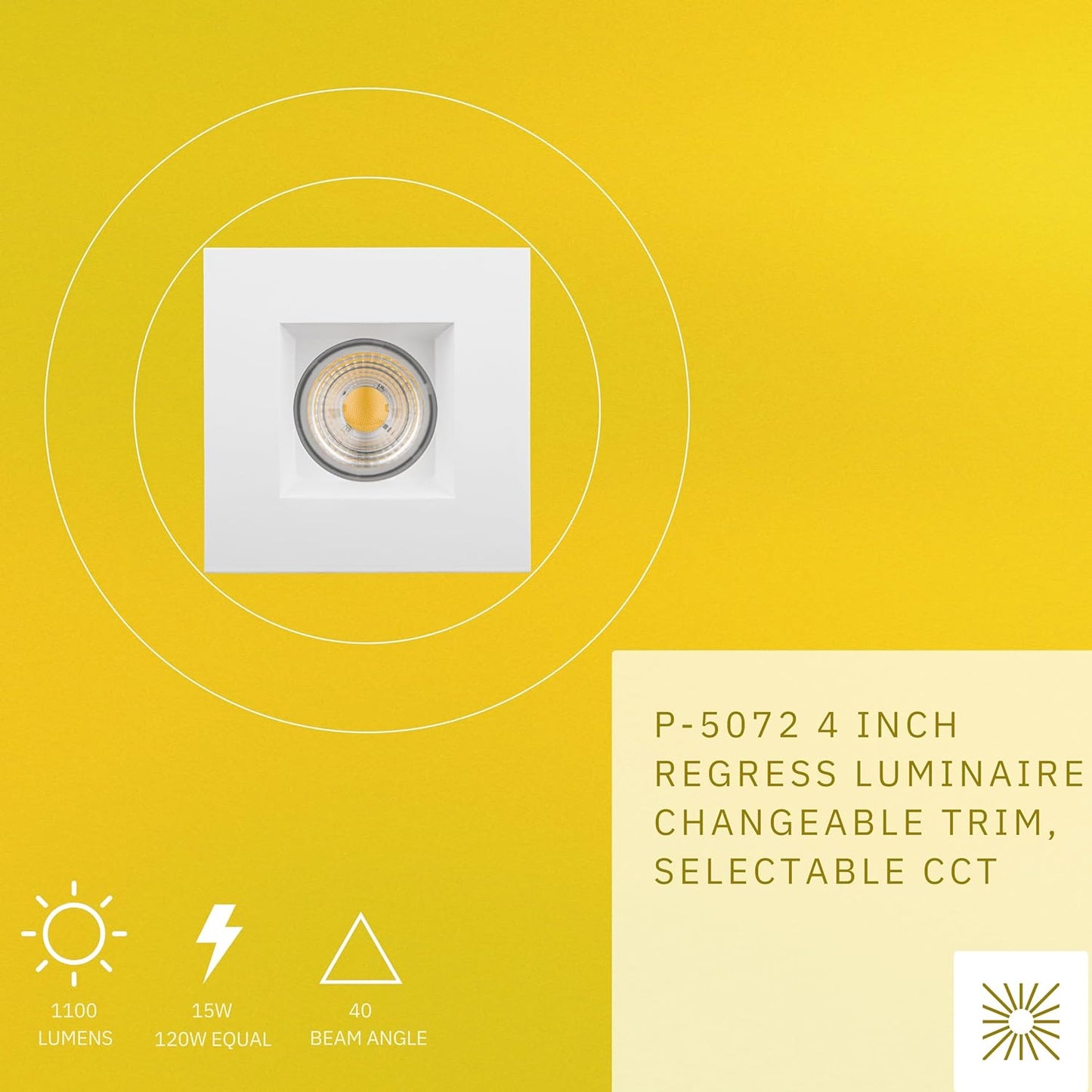 P-5072 4 Inch Square White Baffle 15W 1100 Lumens 5CCT Recessed Light