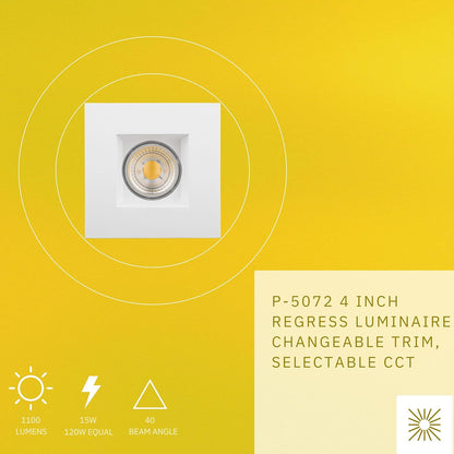 P-5072 4 Inch Square White Baffle 15W 1100 Lumens 5CCT Recessed Light