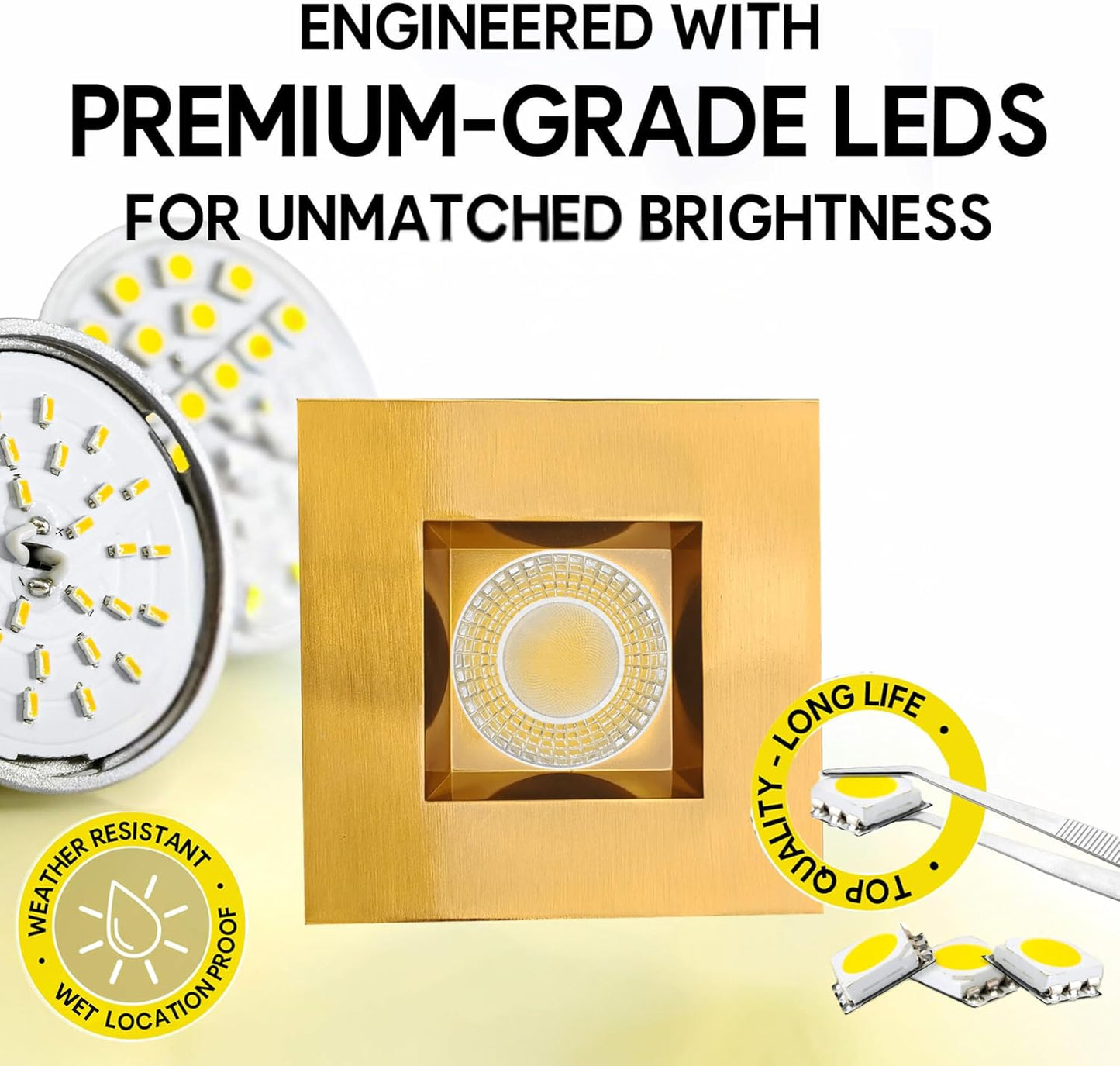 P-6981 4 inch Retrofit Square Downlight Luminaire, Brushed Brass Finish 10W=100W, 1000 Lumens, 5CCT