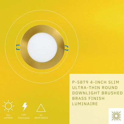 P-5879 4 Inch Round Brushed Brass 12W 1000 Lumens 5CCT Slim Ultra-Thin Light