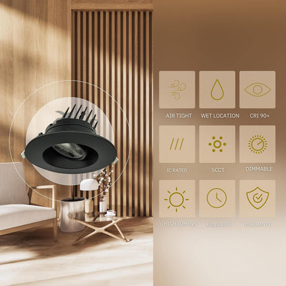 P-6393 3.5 Inch Regress Gimbal Round Black 14W=125W, 1400 Lumens 5CCT Recessed Light
