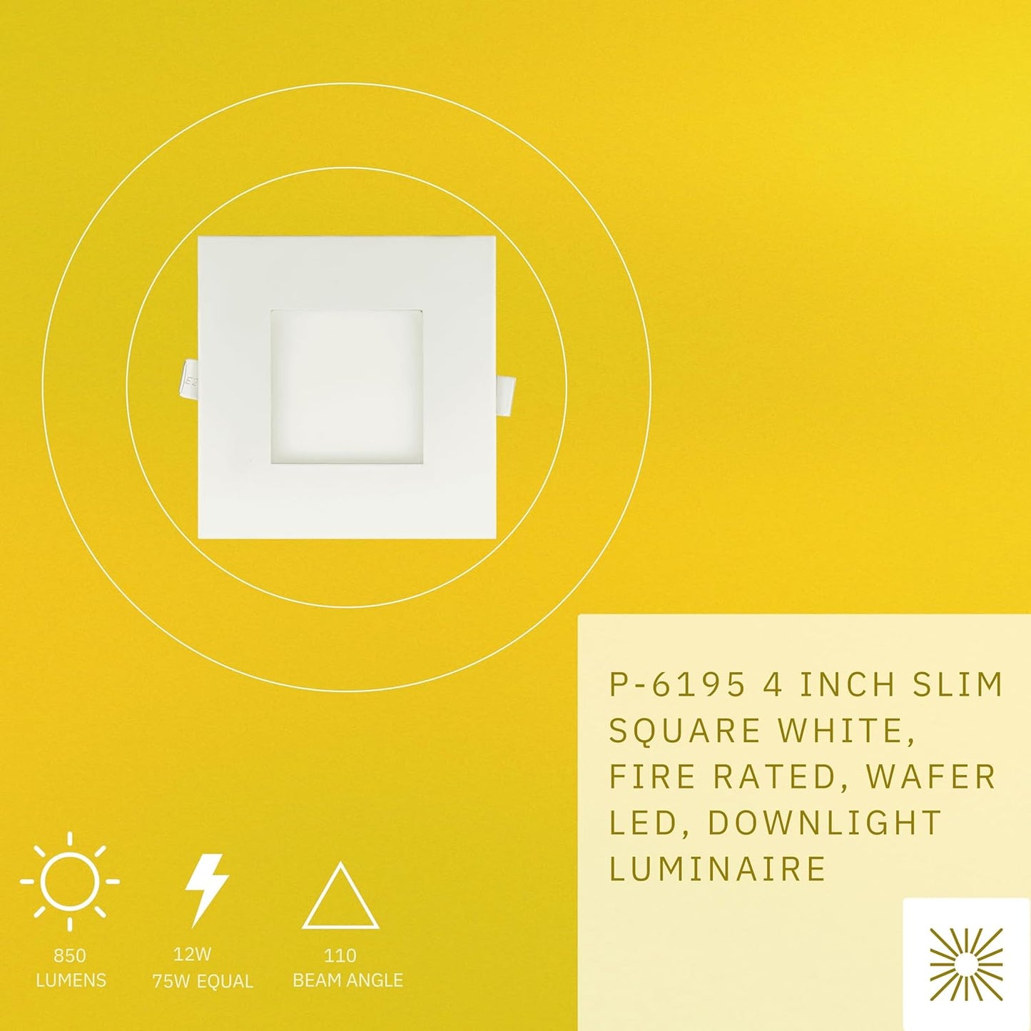 P-6195 4 Inch Square White 12W 850 Lumens 5CCT Slim Light