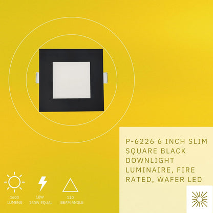 P-6226 6 Inch Square Black 18W 1600 Lumens 5CCT Slim Light