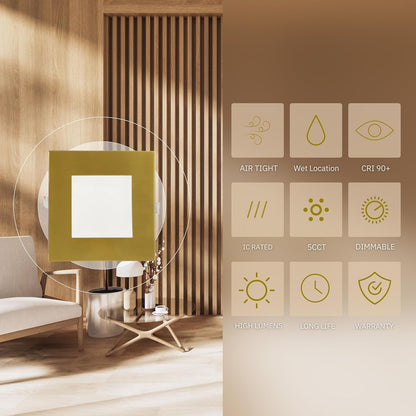 P-5890 6 Inch Square Brushed Brass 18W 1400 Lumens 5CCT Slim Ultra-Thin Light