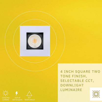 P-6455 4 Inch Square Two-Tone, 15 Watts, 1550 Lumens 5CCT Recessed Light