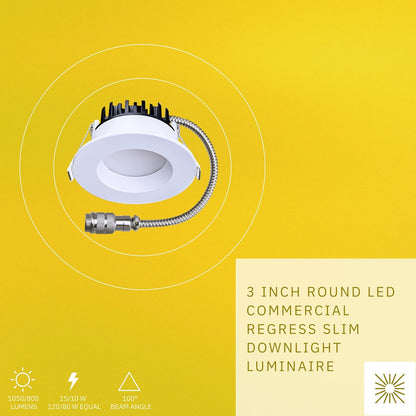 P-6401 3 Inch Slim Round White Finish 15W-10W=120W-80W, 1050-800 Lumens 5CCT Recessed Light