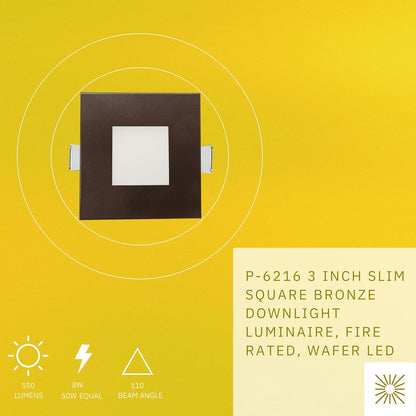 P-6216 3 Inch Square Bronze 8W 550 Lumens 5CCT Slim Light