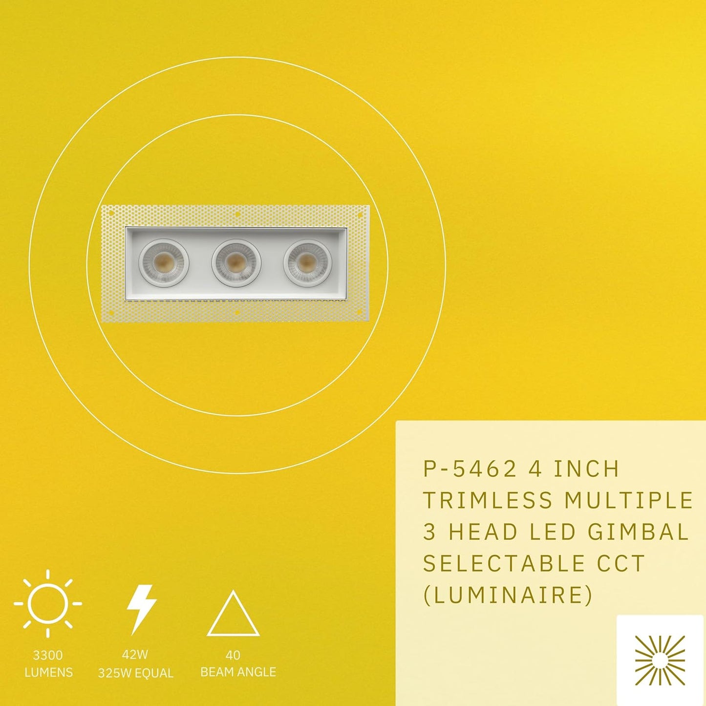 P-5462 4 Inch Trimless 3 Head White 42W 3300 Lumens 5CCT Gimbal Light