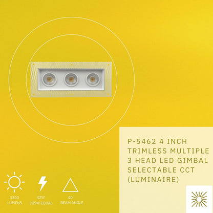 P-5462 4 Inch Trimless 3 Head White 42W 3300 Lumens 5CCT Gimbal Light