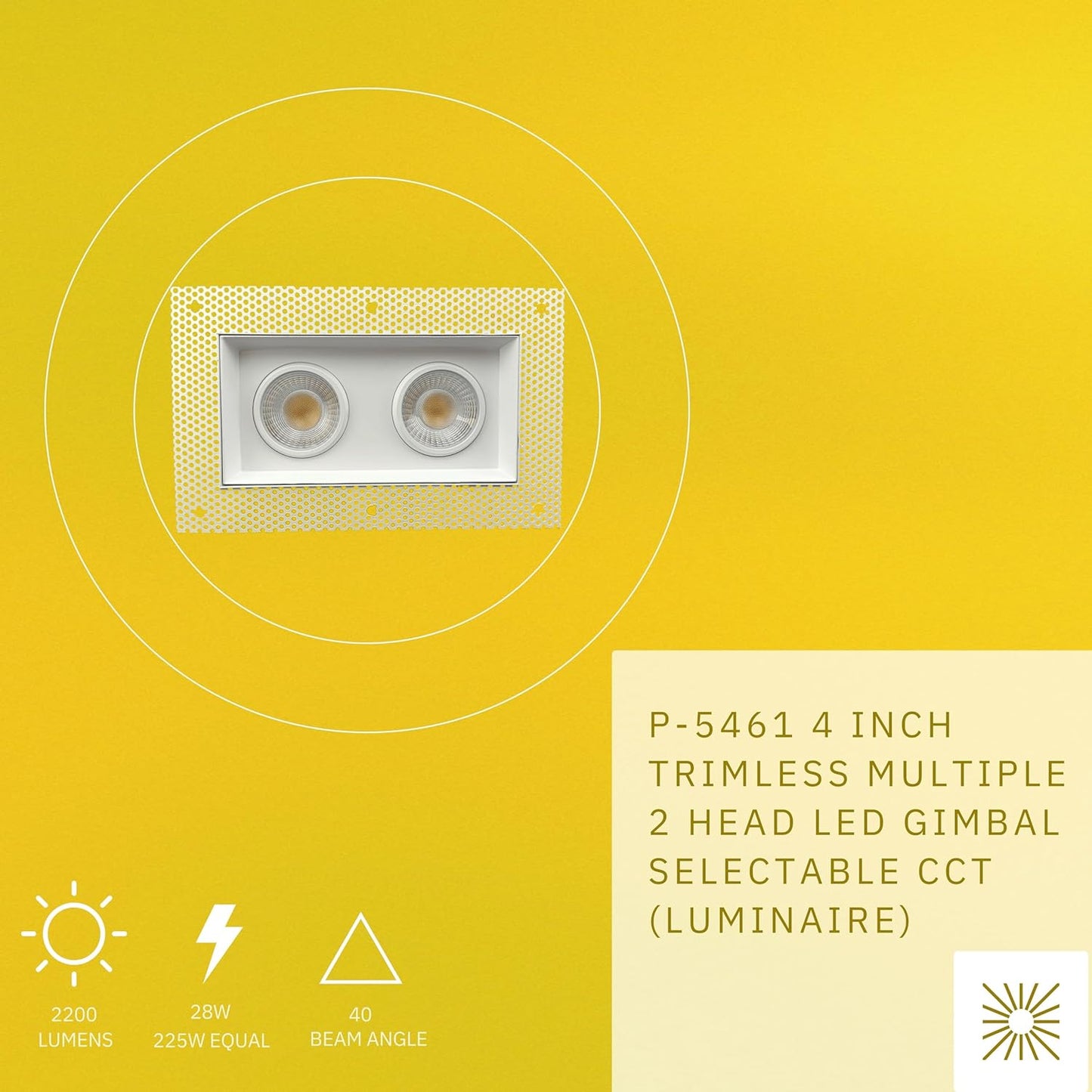 P-5461 4 Inch Trimless 2 Head White 28W 2200 Lumens 5CCT Gimbal Light