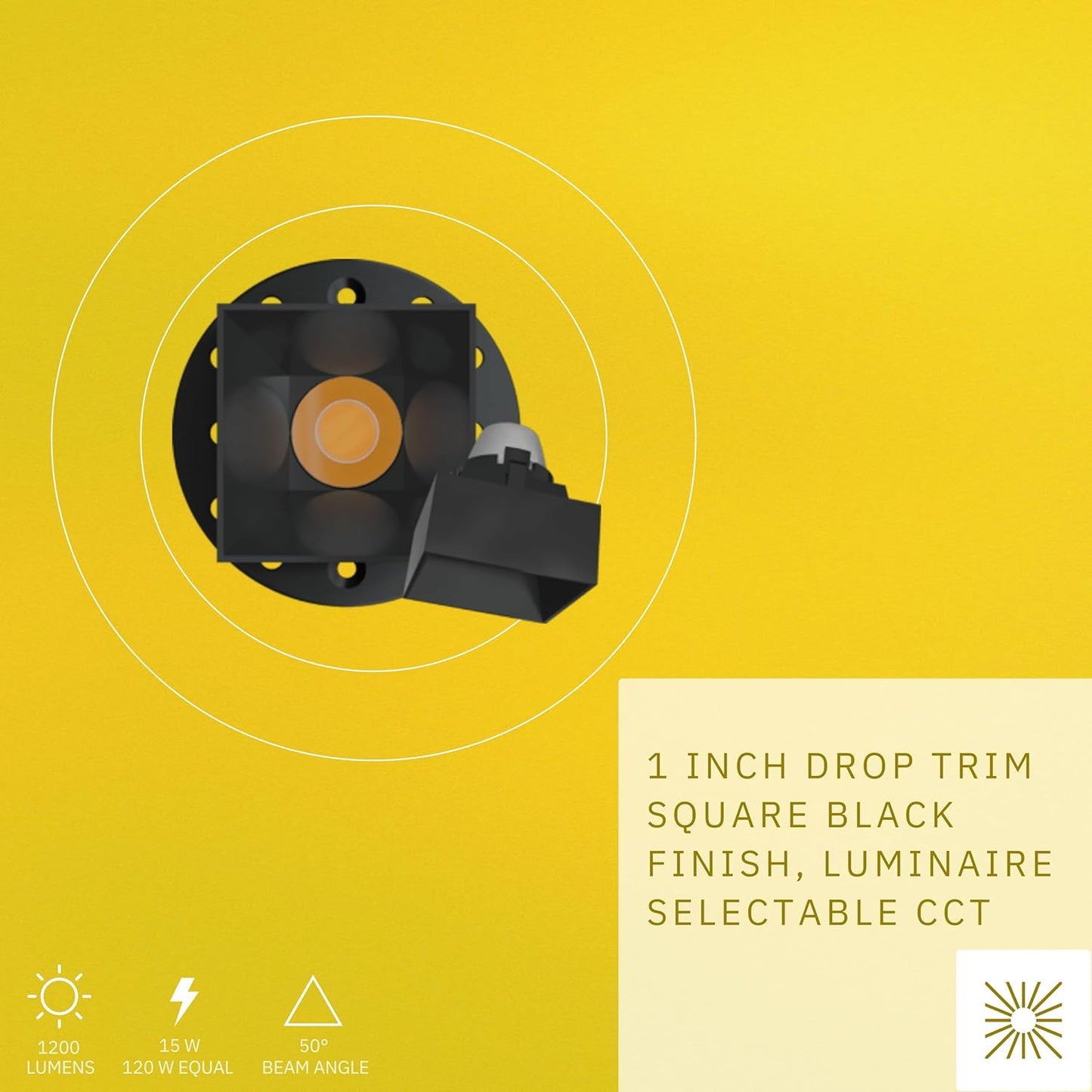 P-6586 1 Inch Square Drop, Black Finish 15 Watts, 1200 Lumens 5CCT Recessed Light