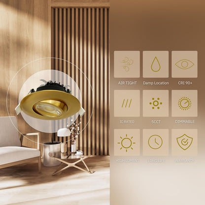 P-5865 3 Inch Round Brushed Brass 8W 700 Lumens 5CCT Gimbal Light