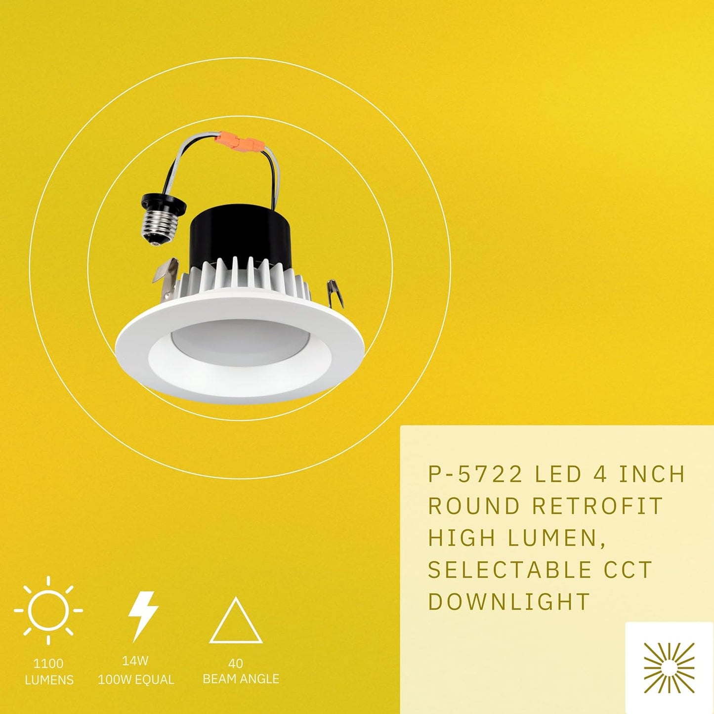 P-5722 4 Inch Retrofit Round White 14W 1100 Lumens 5CCT Recessed Light