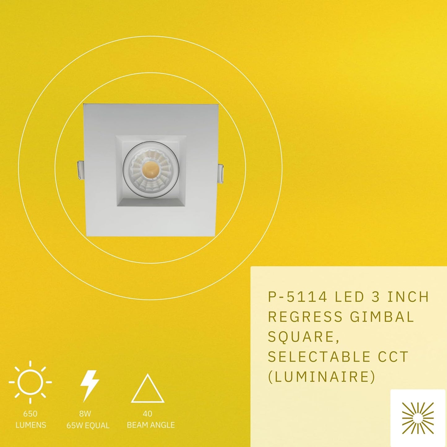 P-5114 3 Inch Square White 8W 650 Lumens 5CCT Gimbal Light