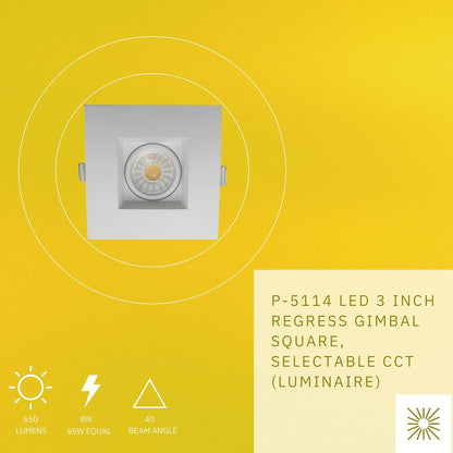 P-5114 3 Inch Square White 8W 650 Lumens 5CCT Gimbal Light