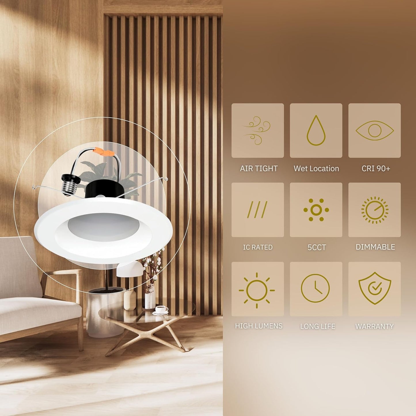 P-5723 5-6 Inch Retrofit Round White 14W 1350 Lumens 5CCT Recessed Light