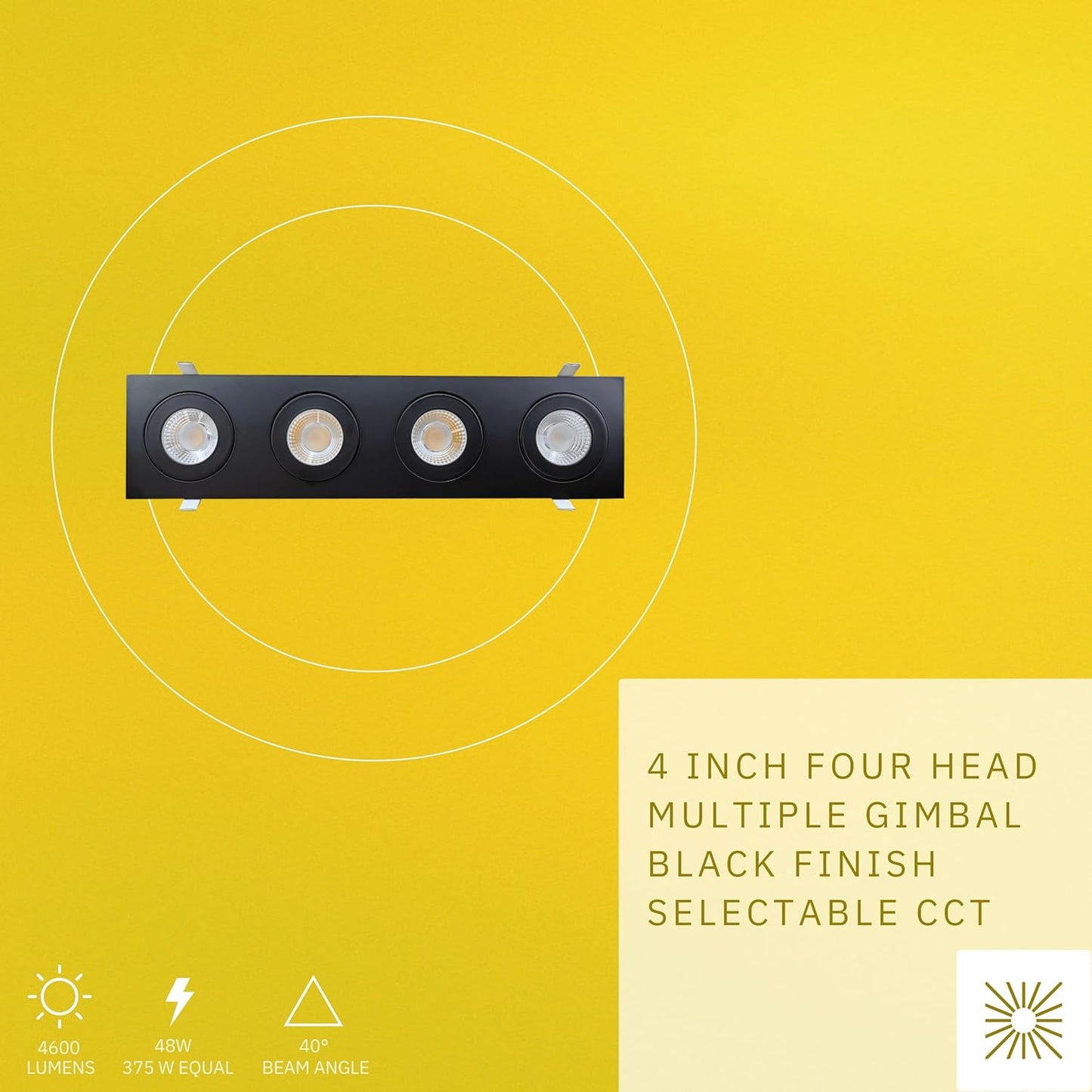 P-6536 4 Inch 4 Head Multiple Gimbal, Black Finish 48 Watts, 4600 Lumens 5CCT Recessed Light