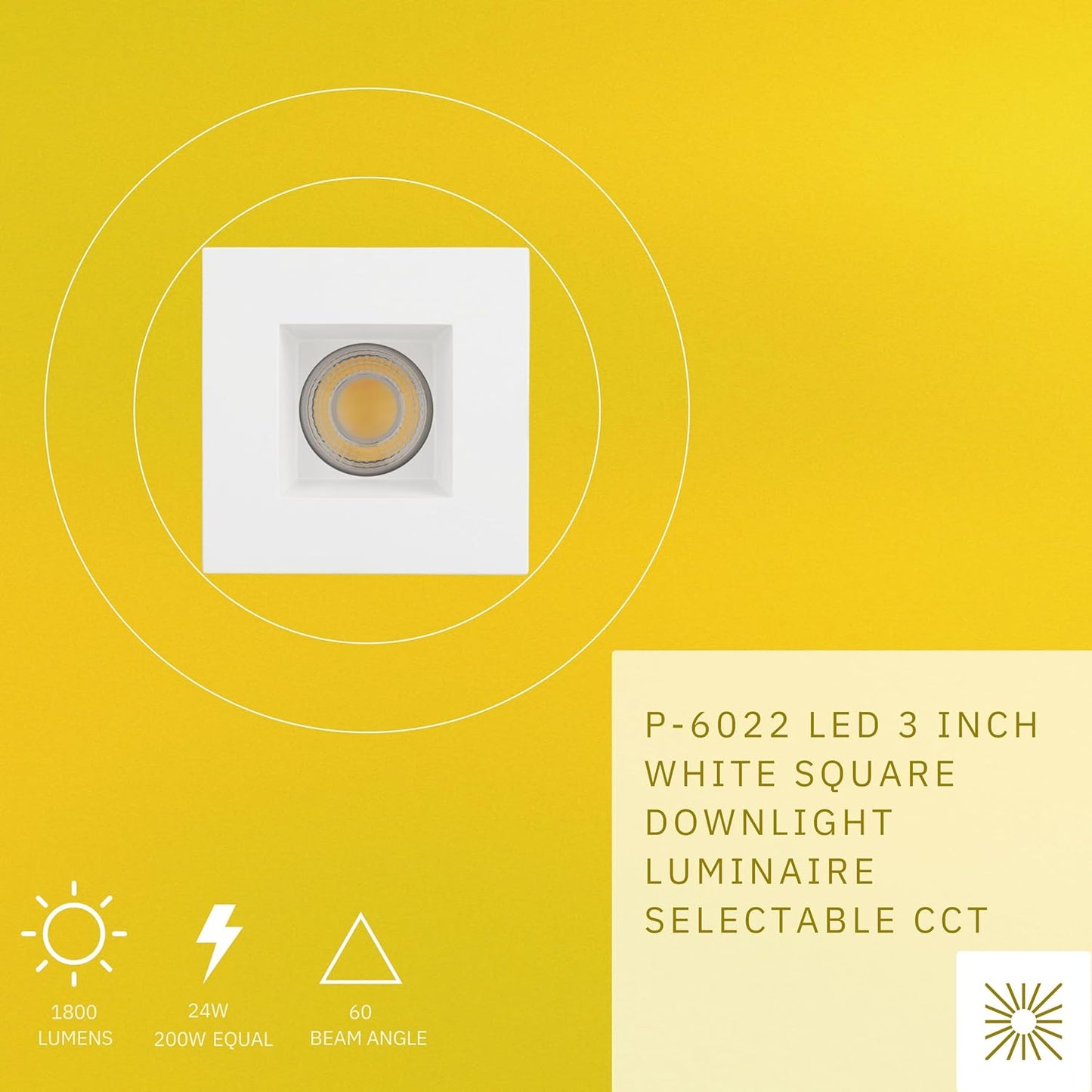 P-6022 3 Inch White Square 24W 1800 Lumens 5CCT Recessed Light