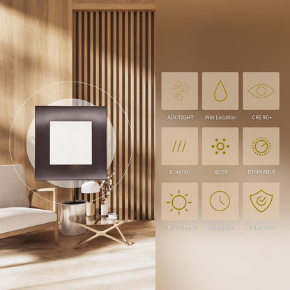 P-5160 6 Inch Square Bronze 18W 1400 Lumens 5CCT Slim Ultra-Thin light