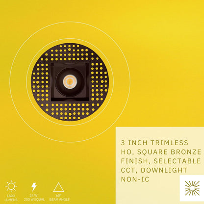 P-6375 3 Inch Trimless Square Bronze 24W 1800 Lumens 5CCT Recessed Light