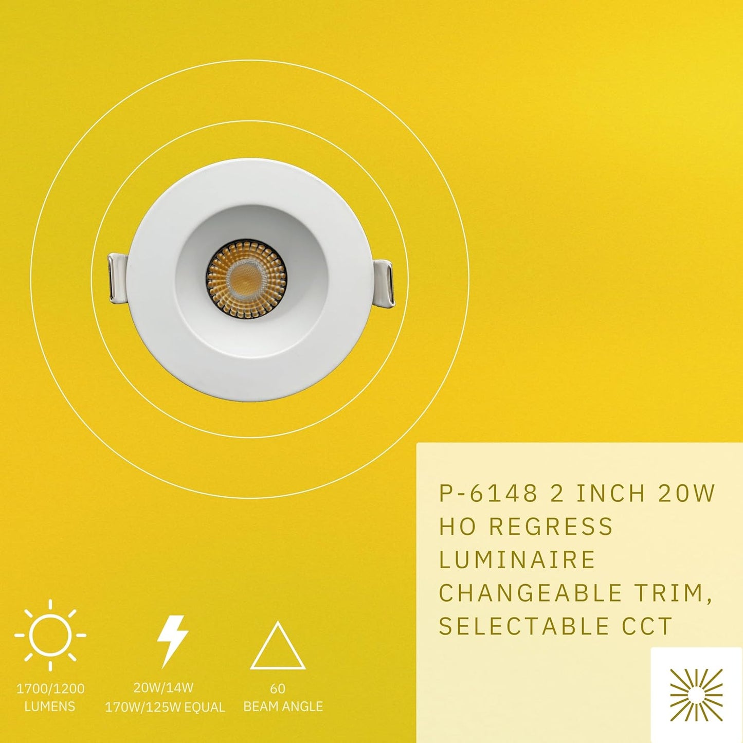 P-6148 2 Inch White Round 20W 1700/1200 Lumens 5CCT Recessed Light