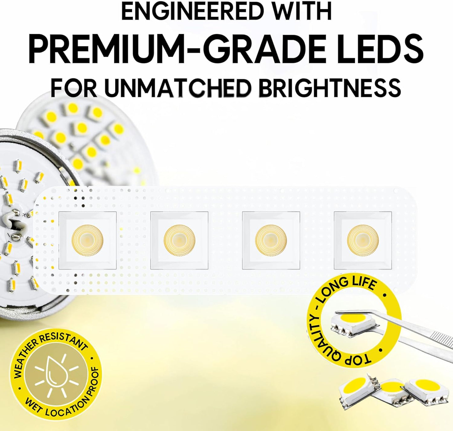 P-7454 3.5 inch Trimless 4 Head Square White HO, 72/120W, 6800/10800 Lumens, 5CCT Recessed Light