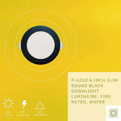 P-6210 6 Inch Round Black 18W 1600 Lumens 5CCT Slim Light