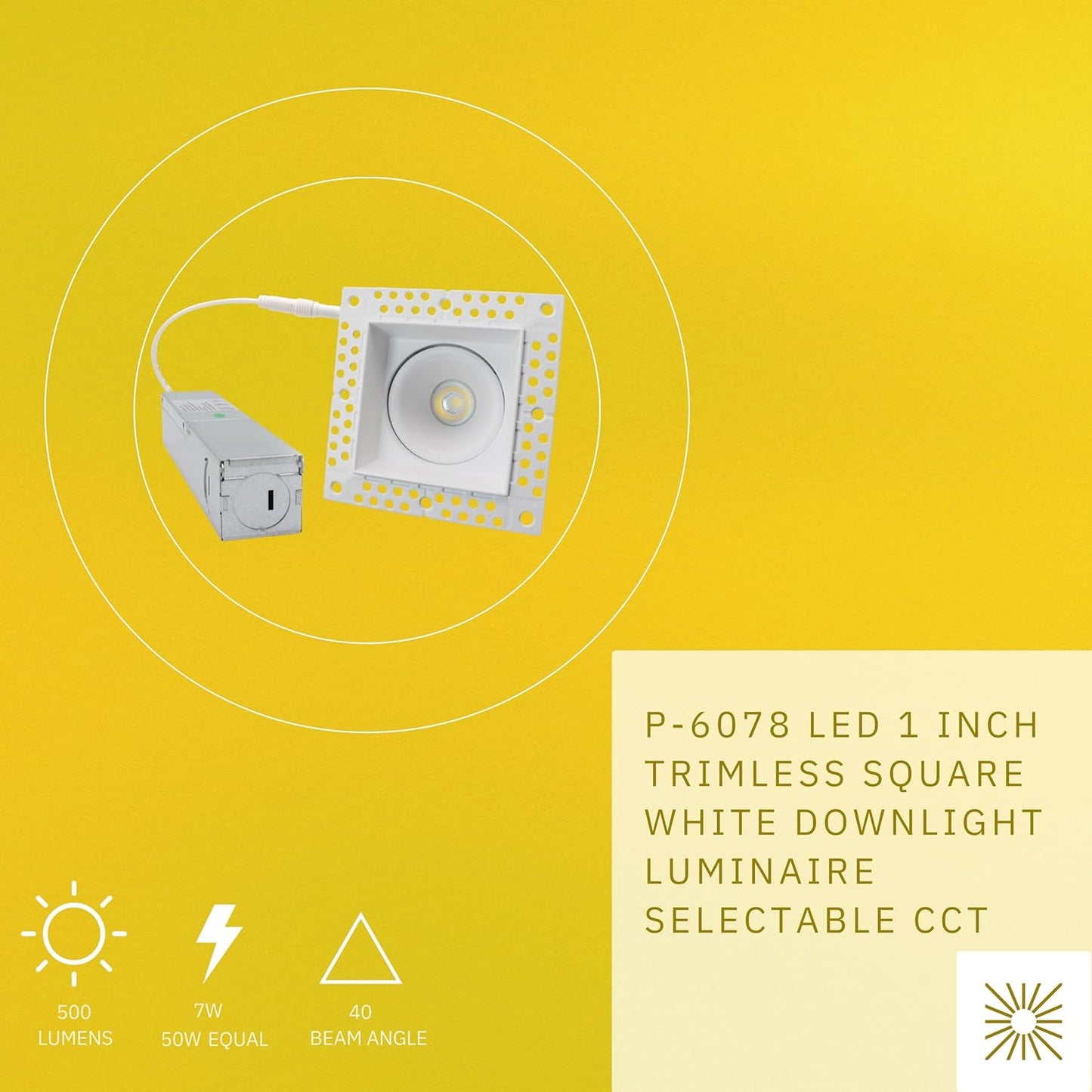 P-6078 1.5 Inch Trimless Square White 7W 500 Lumens 5CCT Recessed Light