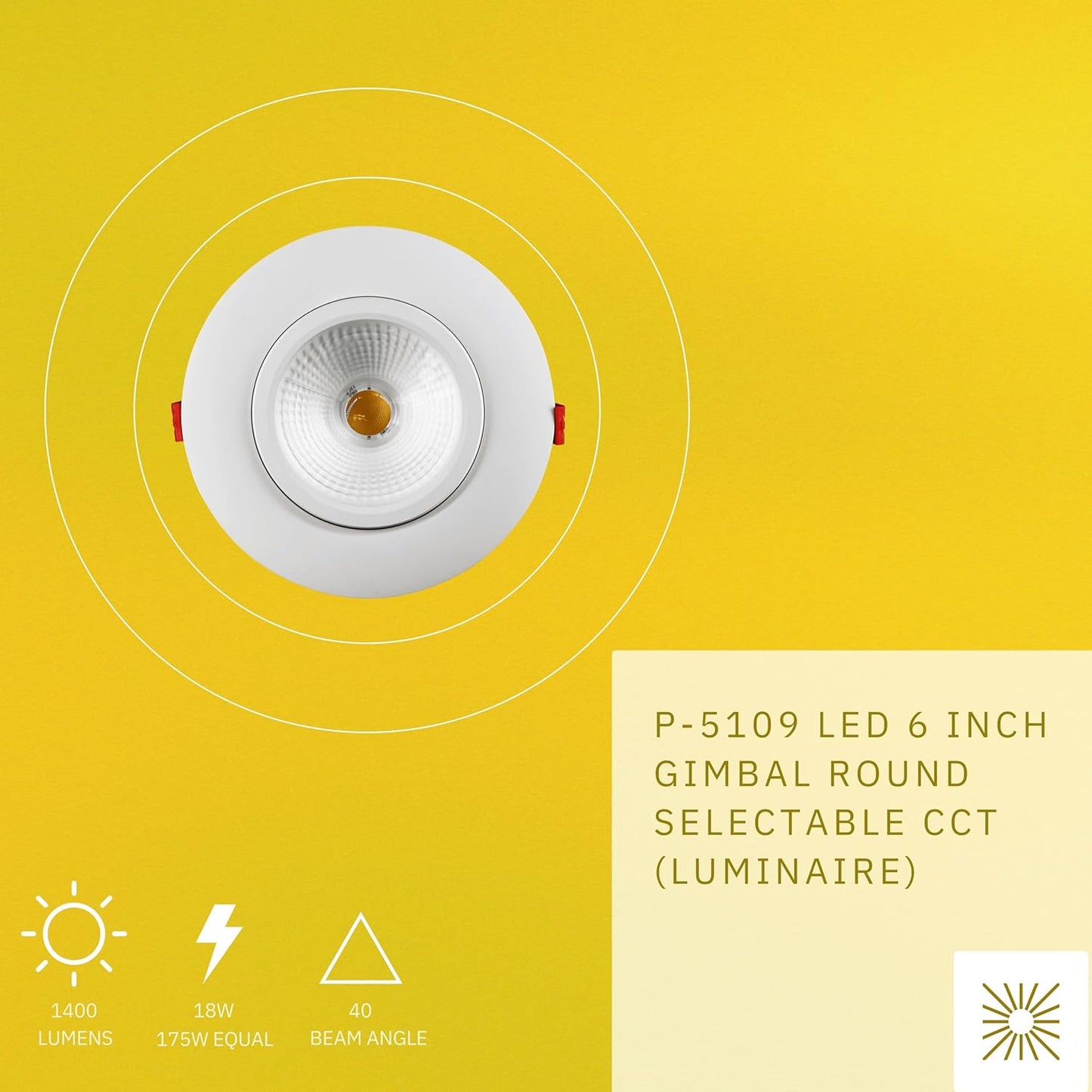P-5109 6 Inch Round White 18W 1400 Lumens 5CCT Gimbal Light