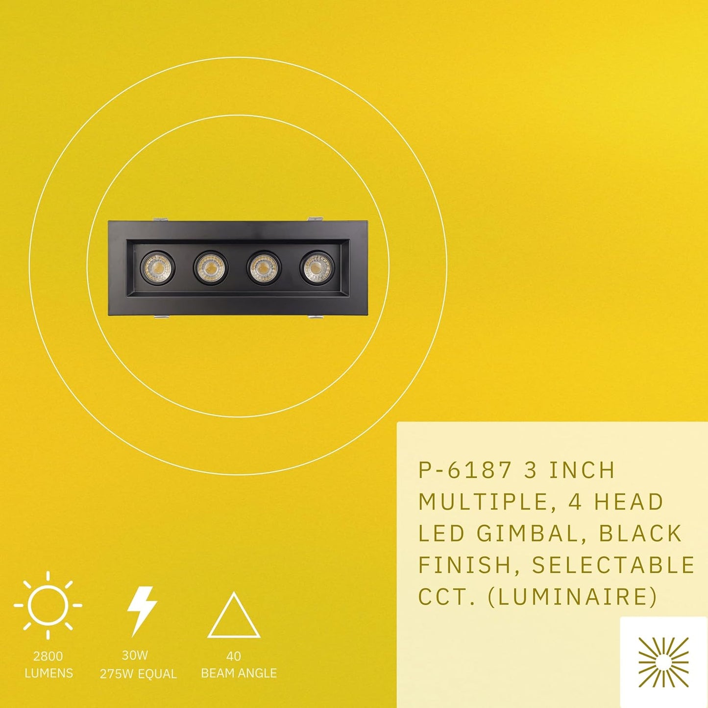P-6187 3 Inch 4 Head Multiple Black 30W 2800 Lumens 5CCT Gimbal Light