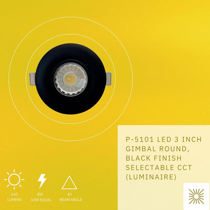 P-5111 3 Inch Round Black 8W 650 Lumens 5CCT Gimbal Light