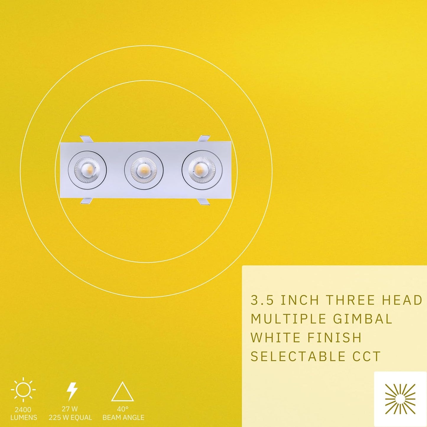 P-6553 3.5 Inch 3 Head Multiple Gimbal, White Finish 27 Watts, 2400 Lumens 5CCT Recessed Light