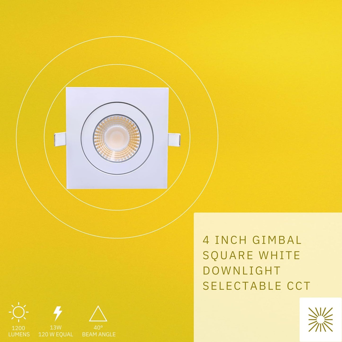 P-6529 4 Inch Gimbal Square, White Finish 13 Watts, 1200 Lumens 5CCT Recessed Light