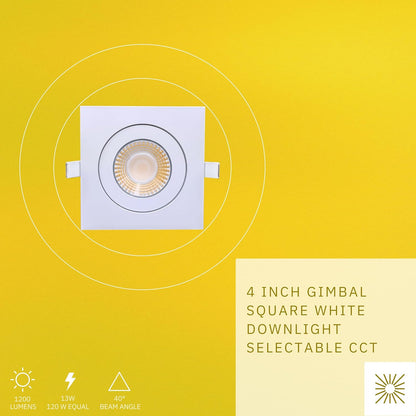 P-6529 4 Inch Gimbal Square, White Finish 13 Watts, 1200 Lumens 5CCT Recessed Light