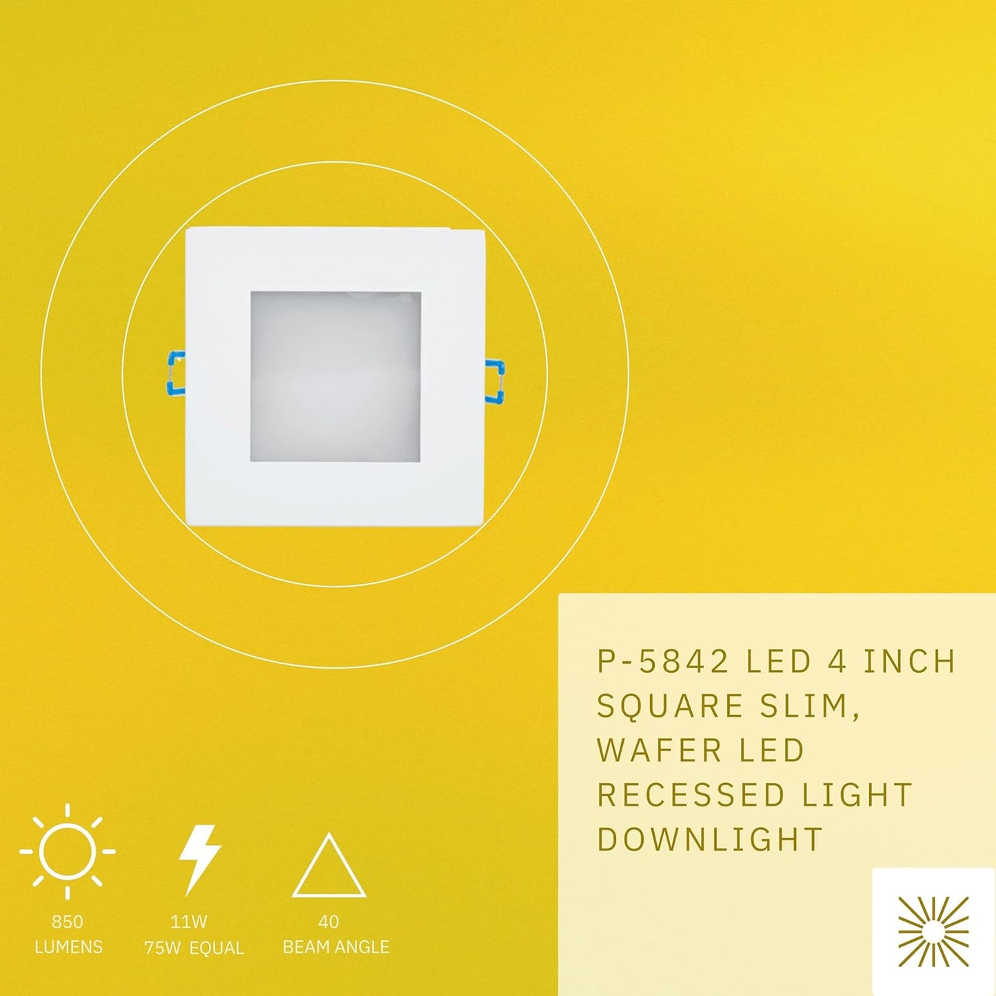 P-5842 4 Inch Square White 11W 850 Lumens Super White 5000k Slim Light