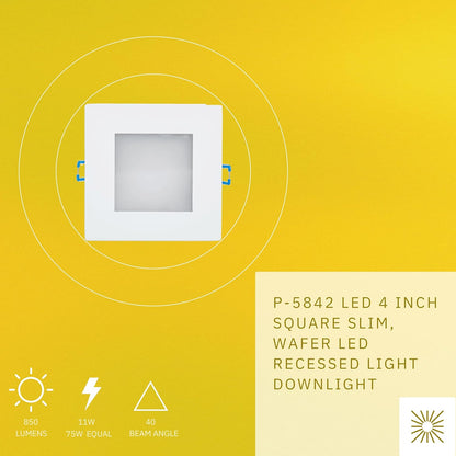 P-5842 4 Inch Square White 11W 850 Lumens Super White 5000k Slim Light