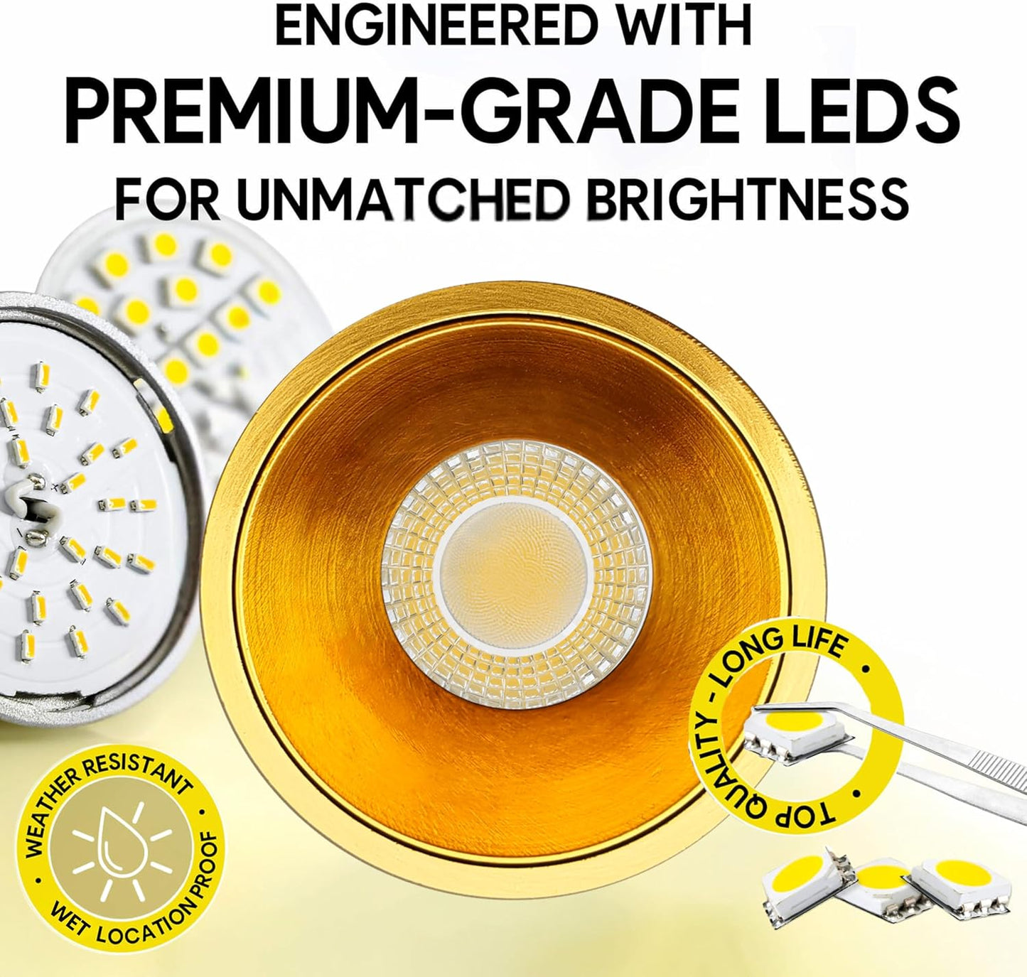 P-7078 3 Inch Millwork Trimless Round Brushed Brass 9W, 850 Lumens 5CCT Recessed Light