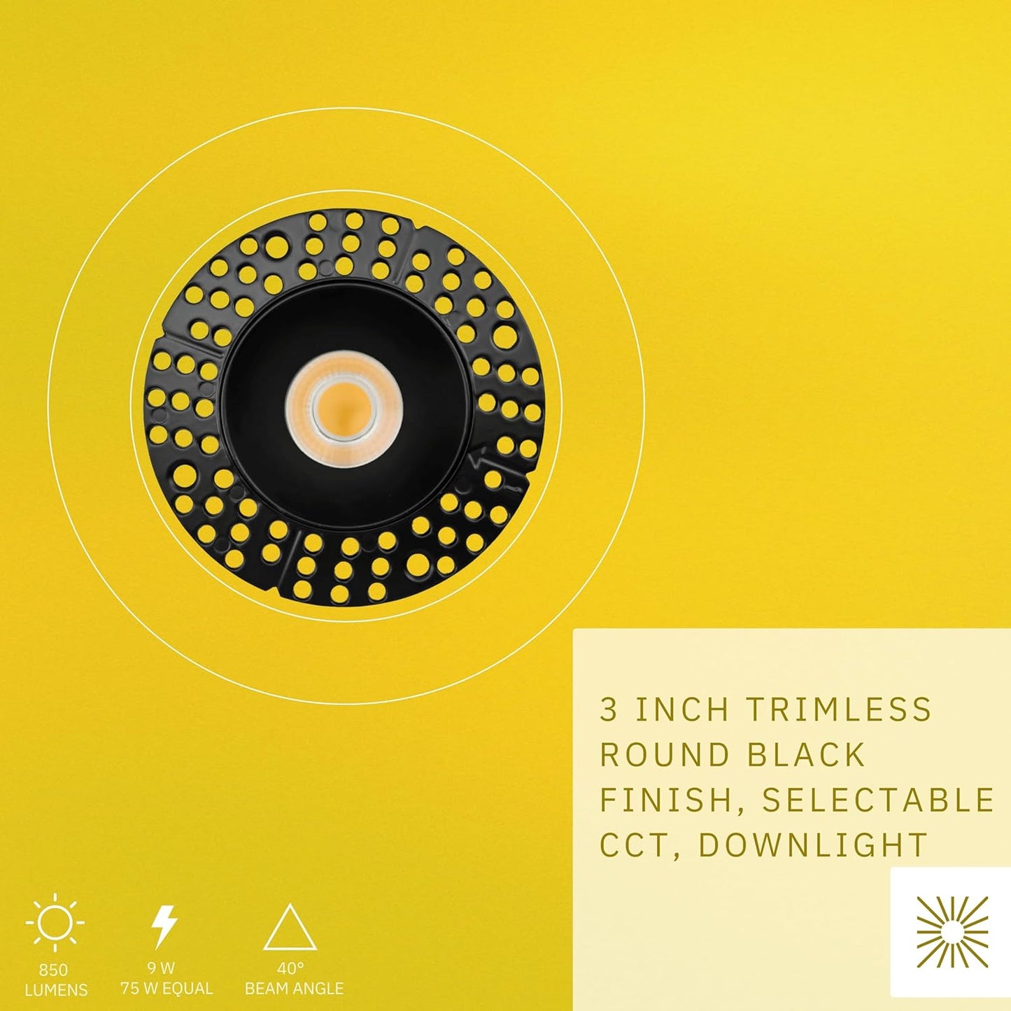 P-6383 3 Inch Trimless Round Black 9W=75W, 850 Lumens 5CCT Recessed Light