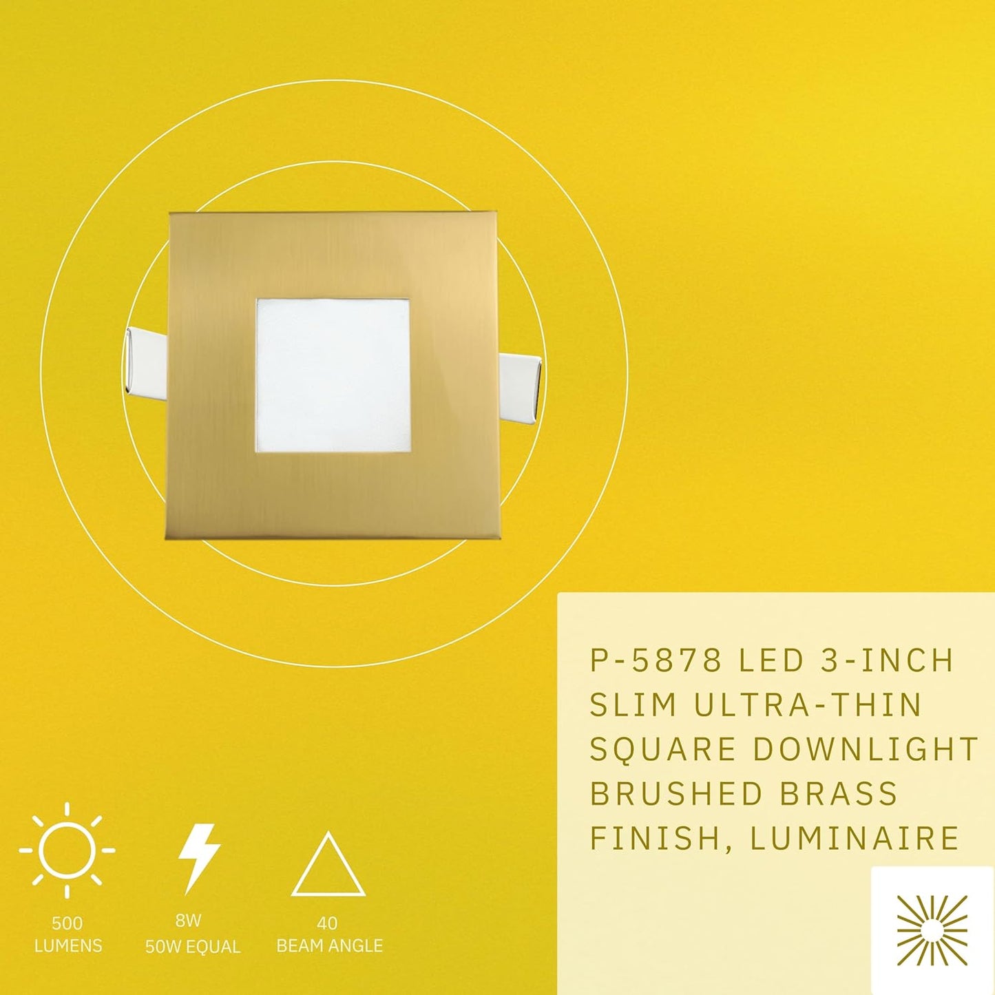 P-5878 3 Inch Square Brushed Brass 5W 500 Lumens 5CCT Slim Ultra-Thin Light