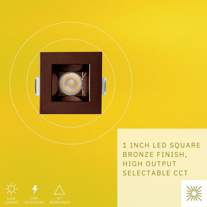 P-6524 1 Inch Square Bronze Smooth High-Output, 15 Watts, 1100 Lumens 5CCT Recessed Light