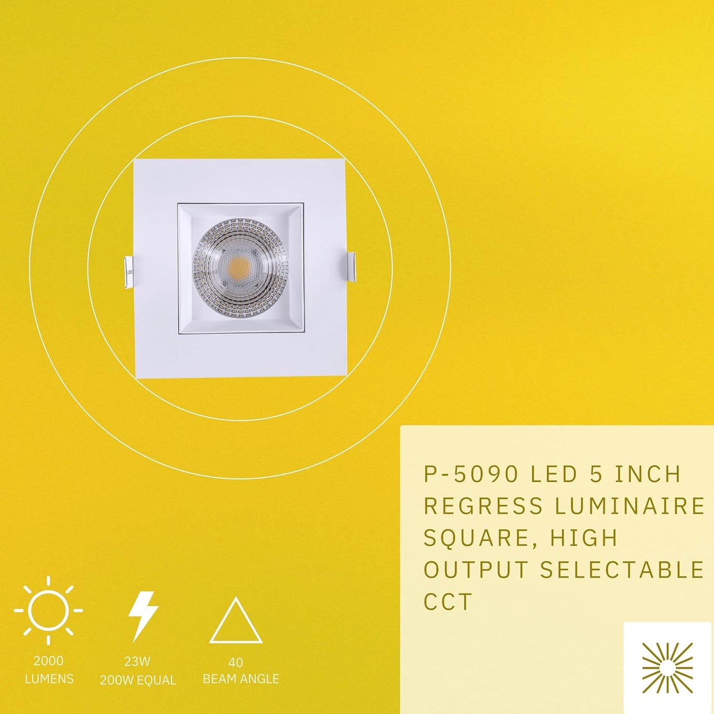 P-5090 5 Inch Square White 23W 2000 Lumens 5CCT Recessed Light