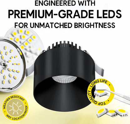 P-7556 3 inch Drop Trim Round Black, 8W, 800 Lumens, 5CCT Recessed Light