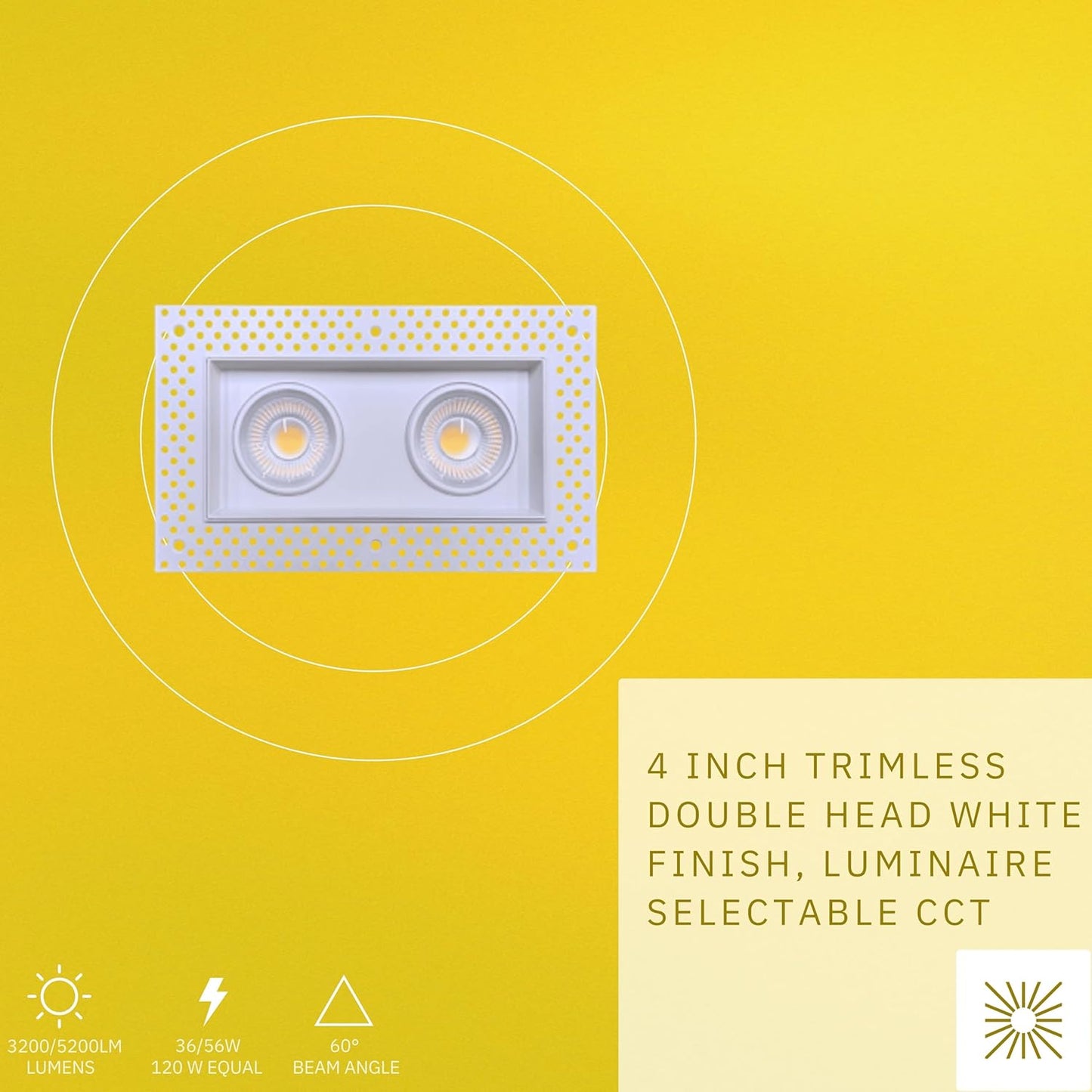P-6595 4 Inch Trimless 2 Head Multiple Gimbal, White Finish 36 Watts, 3200 Lumens 5CCT Recessed Light