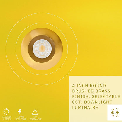 P-6450 4 Inch Round, Brushed Brass Finish 15 Watts, 1550 Lumens 5CCT Recessed Light