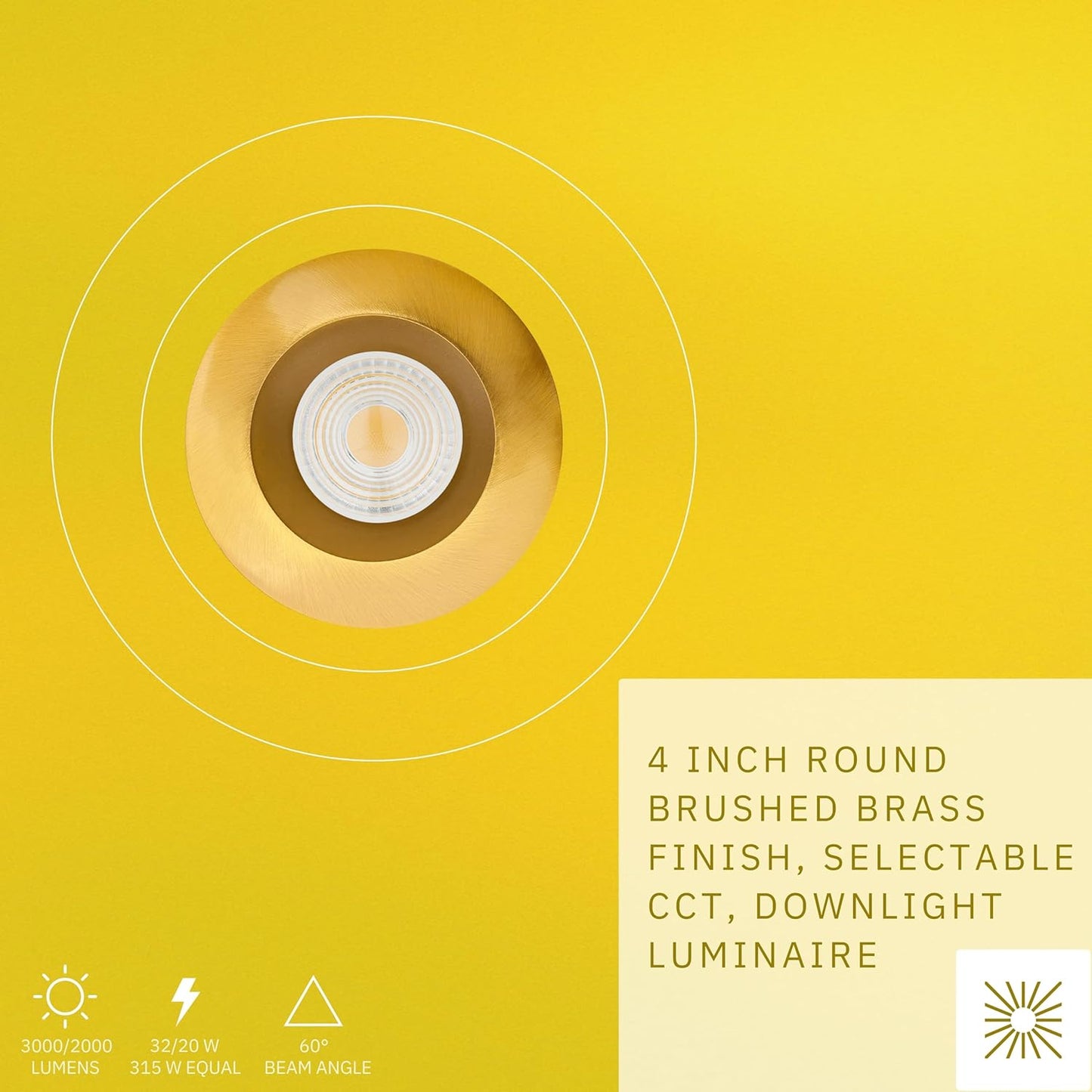 P-6477 4 Inch Round, Brushed Brass Finish 32 Watts, 3000 Lumens 5CCT Recessed Light