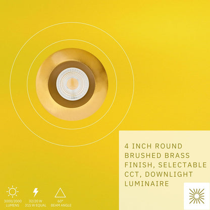 P-6477 4 Inch Round, Brushed Brass Finish 32 Watts, 3000 Lumens 5CCT Recessed Light
