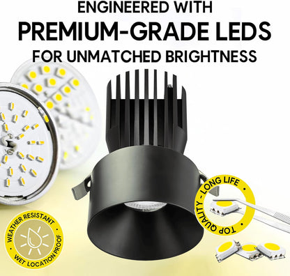 P-6943 3 inch Round Black Drop Trim HO Downlight Luminaire 24W=200W, 2100 Lumens, 5CCT