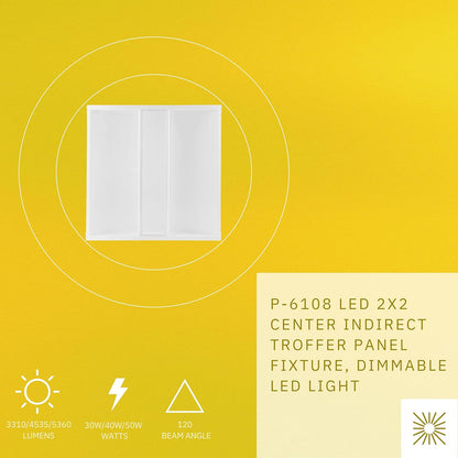 P-6108 2X2 Center Indirect White 30W/40W/50W 5360 Lumens 4CCT Troffer Panel